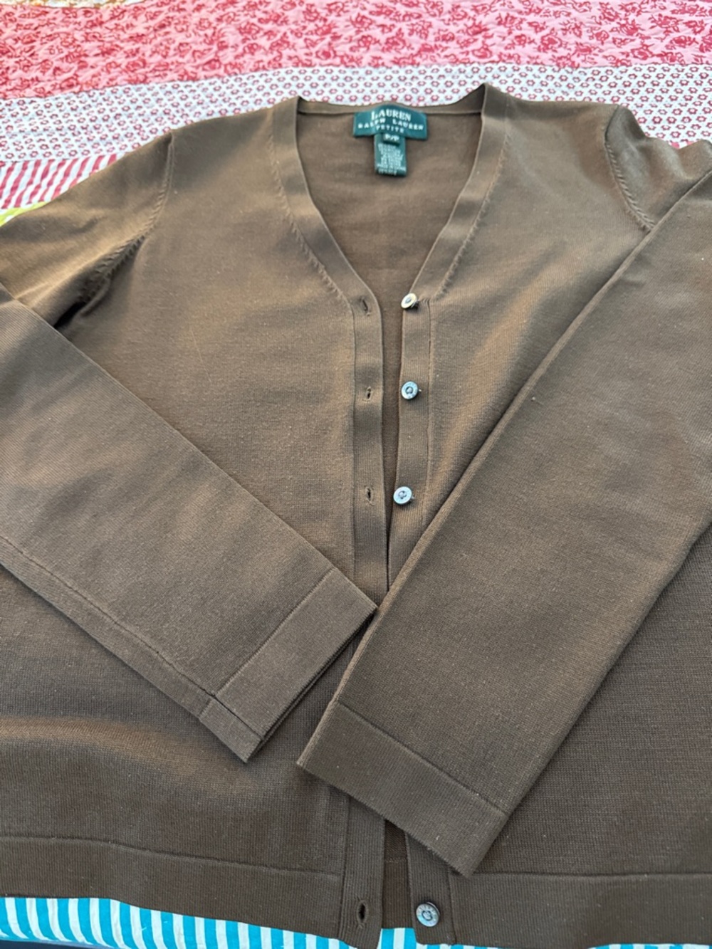 Lauren Ralph Lauren Dark Brown V-Neck Button Cardigan